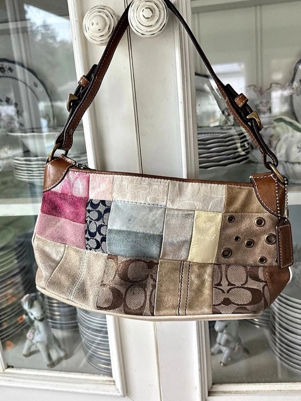 Coach Vintage Y2K Signature C Patchwork & Suede Shoulder Bag Mini Hobo